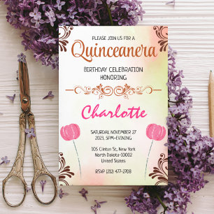 Invitation Quinceanera fleurie 15e anniversaire pour fille es