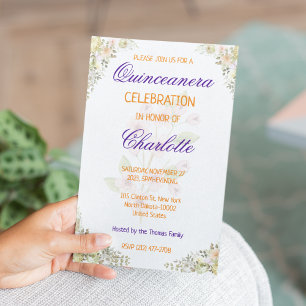 Invitation Quinceanera fleurie 15e anniversaire pour fille es