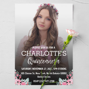 Invitation Quinceanera fleurie 15e anniversaire pour fille es