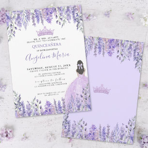 Invitation Quinceañera Fleurie Aquarelle Violet