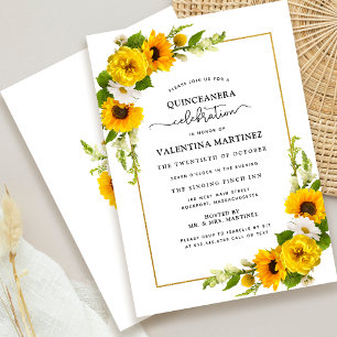 Invitation Quinceanera fleurie de tournesol jaune populaire