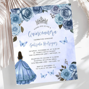 Invitation Quinceañera Fleurs de Roses Florales Bl