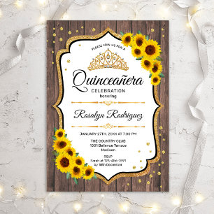 Invitation Quinceanera - Fleurs de soleil Bois rustique Blanc