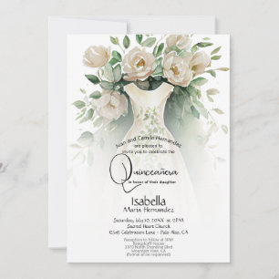 Invitation Quinceañera Fleurs et robes d'ivoire