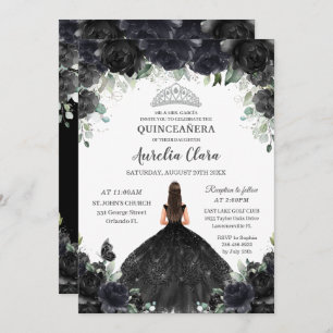 Invitation Quinceañera Fleurs florales noires Robe fille Arge