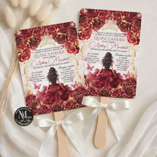 Invitation Quinceañera Fleurs Rouge Bourgogne et Or