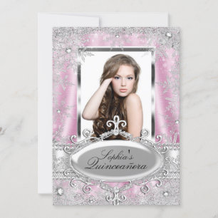 Invitation Quinceanera Flocon de Neige Bijou Étincelle Argent