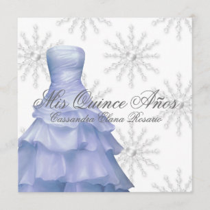 Invitation Quinceanera Flocons de Neige Bleu Blanc