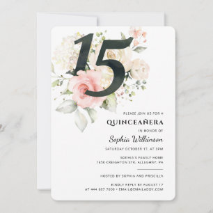 Invitation Quinceanera Floral Aquarelle 15e fête d'anniversai