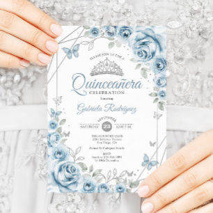 Invitation Quinceanera Floral Baby Blue Silver