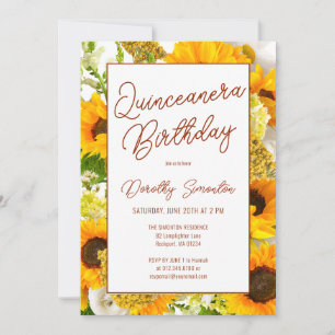 Invitation Quinceanera Floral de tournesol moderne