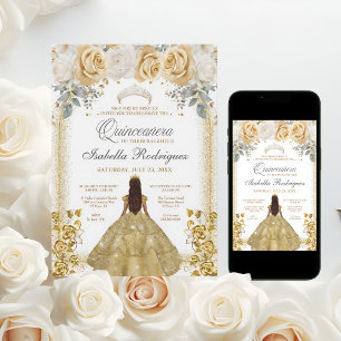 Invitation Quinceanera Floral Luxe Gold Arch Anniversaire