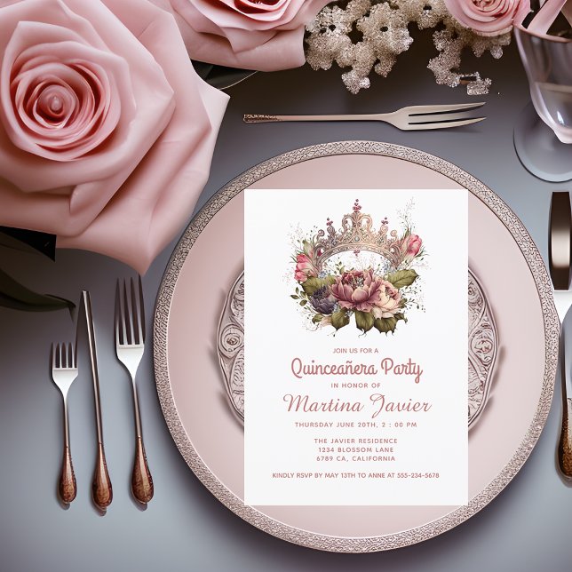 Invitation Quinceañera Floral Pincess Crown 15e anniversaire (Créateur téléchargé)