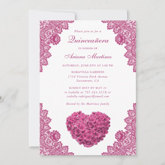 Invitation Quinceañera Floral rose 15e anniversaire Invitatio (Devant)