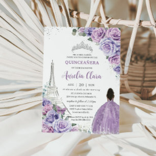 Invitation Quinceañera Floral violet Paris Eiffel Brown fille