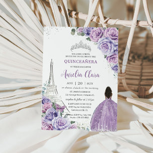 Invitation Quinceañera Floral violet Paris Eiffel Brown fille