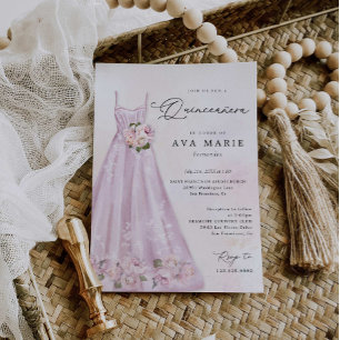Invitation Quinceañera Floral Violet Photo Anniversaire