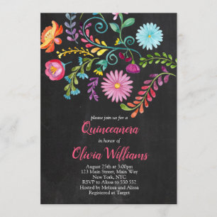 Invitation Quinceanera Florale Anniversaire Fiesta Mexicaine