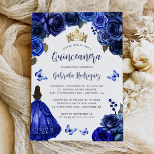 Invitation Quinceañera Florale Bleu Royal