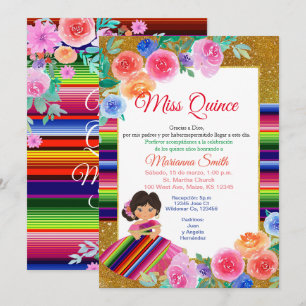Invitation Quinceanera Florale Colorée Mexicaine Miss Quince 