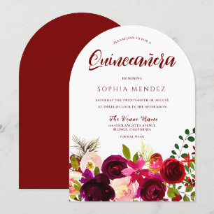 Invitation Quinceanera florale de Boho, vin rouge de Bourgogn