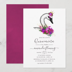 Invitation Quinceanera florale de cygne