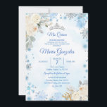 Invitation Quinceanera florale de Noël et flocon de neige arg<br><div class="desc">Noël Floral & Silver Snowflake Quinceanera Invitation</div>