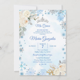 Invitation Quinceanera florale de Noël et flocon de neige arg