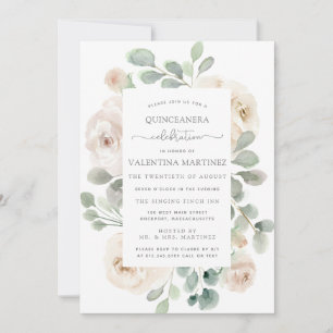 Invitation Quinceanera florale de rose blanche