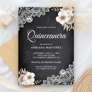 Invitation Quinceanera Florale en Ivoire Dentelle Tableau Noi