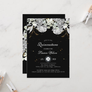 Invitation Quinceanera florale en or d'argent