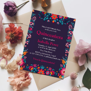 Invitation Quinceanera Florale Fête Mexicaine Anniversaire