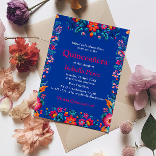 Invitation Quinceanera Florale Fête mexicaine bleue Anniversa