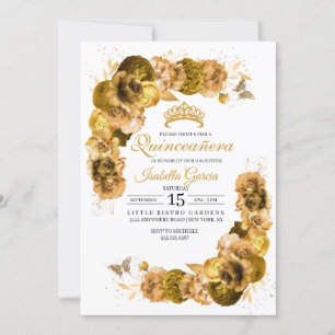 Invitation Quinceanera Florale Or Anniversaire
