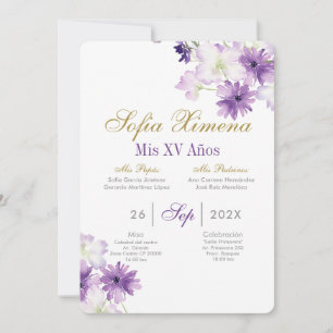 Invitation Quinceanera florale pourpre