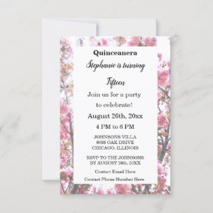Invitation Quinceanera florale Quinzième anniversaire Cerise 
