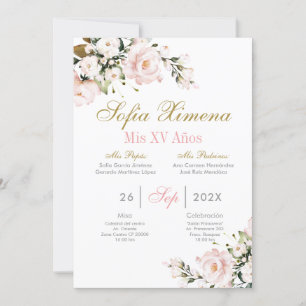 Invitation Quinceanera florale rose