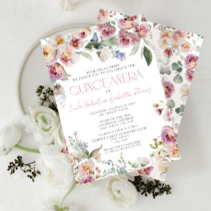 Invitation Quinceanera florale rose et élégant moderne