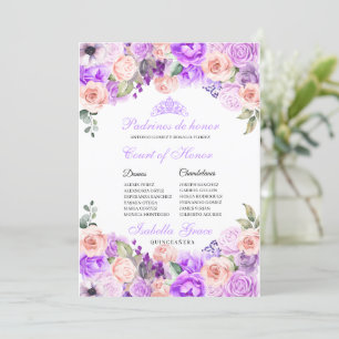 Invitation Quinceanera florale rose et violet Cour d'honneur