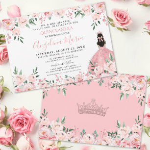 Invitation Quinceanera florale rose pâle