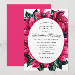 Invitation Quinceanera Florale Rose profonde