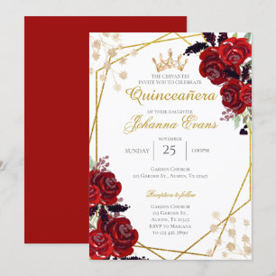 Invitation Quinceanera florale rouge