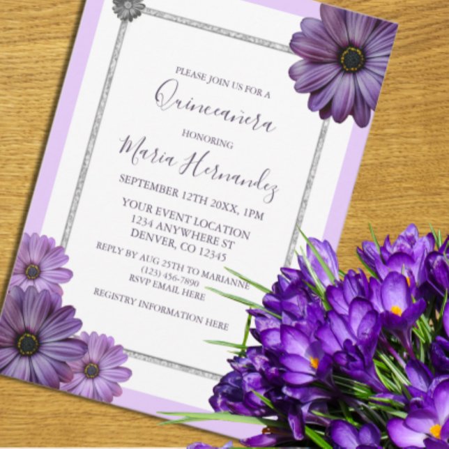 Invitation Quinceanera florale violette (Créateur téléchargé)