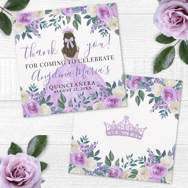 Invitation Quinceanera florale violette (Purple Floral Quinceanera Thank You Card )