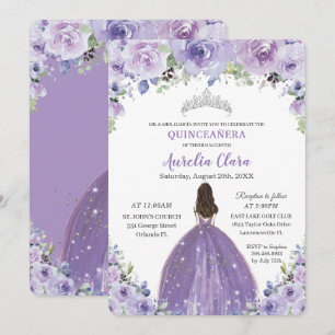Invitation Quinceanera Florale Violette Lilac Princesse Anniv