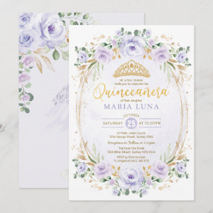 Invitation Quinceañera florale violette Mis Quince 15e annive