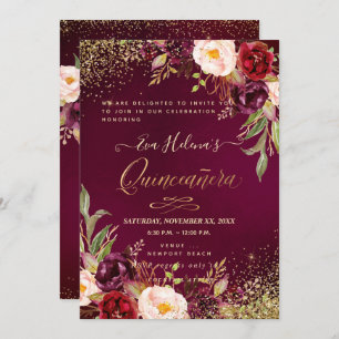 Invitation Quinceañera, Flore d'aquarelle rouge DO-IT-YOURSEL