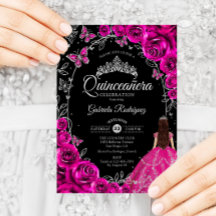 Quinceanera Fuchsia rose argent noir
