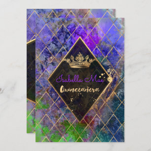 Invitation Quinceanera/Galaxy/Neon Purple/Princesse/Couronne