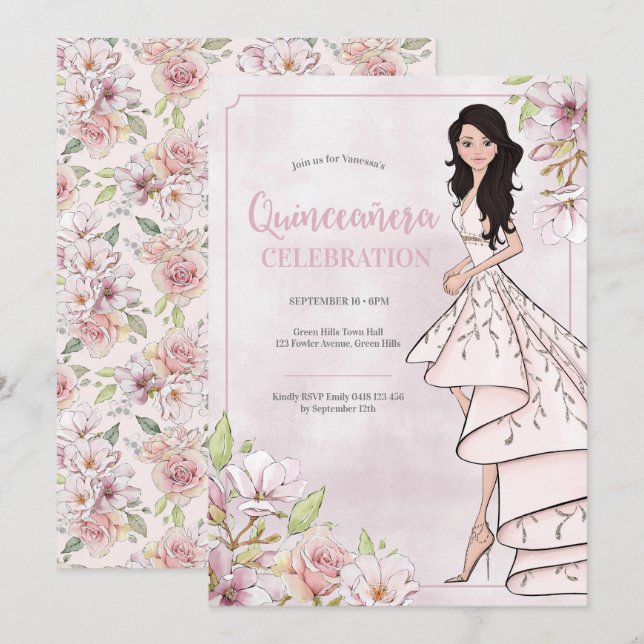 Invitation Quinceañera Glamor Girl 15e anniversaire Invitatio (Devant / Derrière)